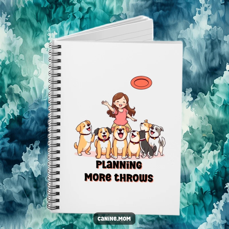 Funny Notebook: Woman throwing a frisbee, with happy dogs anticipating the catch, ready for notes.