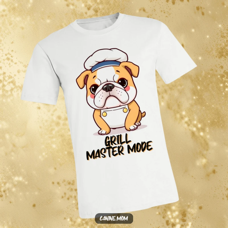 Funny Bulldog Chef T-Shirt: A determined bulldog sporting a tiny chef hat and apron, ready to dish out humor.