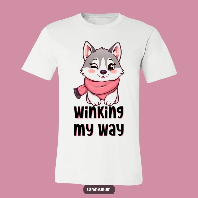 Funny Husky Scarf Wink T-Shirt - Cool Canine Humor!