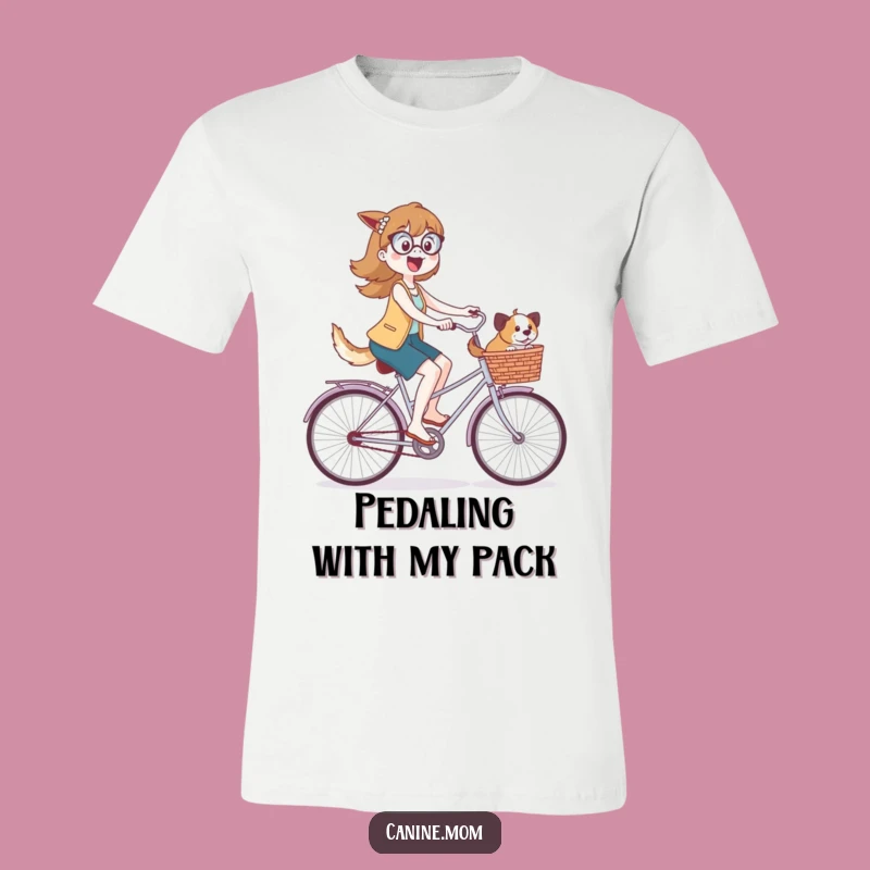 Funny Dog Lady Bicycle Tee: Energetic Pup Rider with Dogs in Basket Shirt