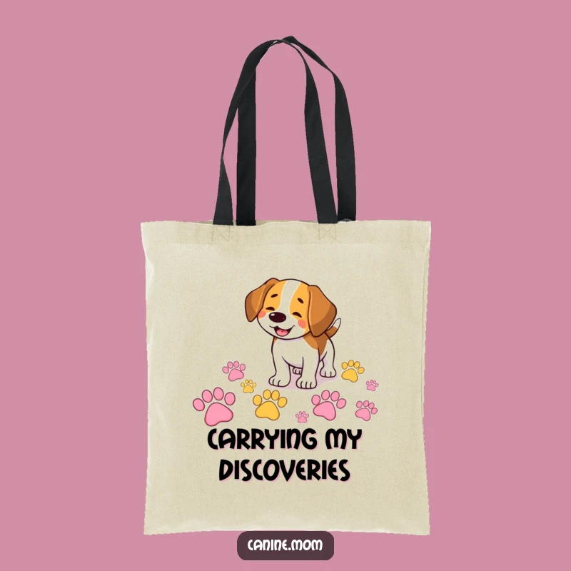 Funny Beagle Tote Bag: Sniffing Colorful Paw Prints, Comedic Carry-All