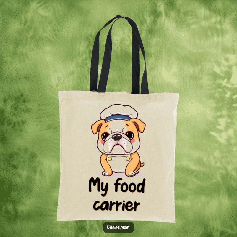Funny Bulldog Chef Tote Bag: A determined bulldog in a chef hat and apron, ready for culinary quests.