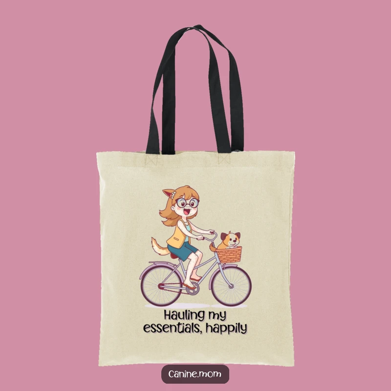 Funny Dog Lady Bicycle Tote Bag: Carry Your Fun with Pup in Basket